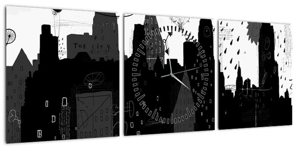 Slika - Mesto z napisi in vzorci (sa satom) (90x30 cm)