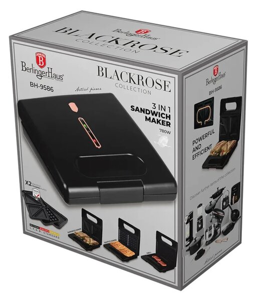Berlinger Haus Black Rose 3u1 višefunkcionalni električni grill pekač (grill, sandwich, waffle)
