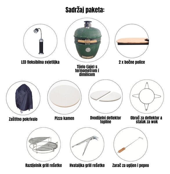 Grill King Kamado EGG PRO MAX 24" Series III keramički roštilj s dimilicom + bogata oprema, 61 cm