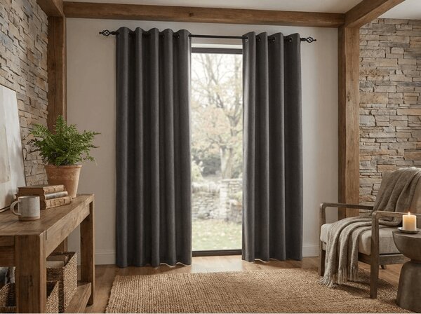 Zamračujuća zavjesa DUNES VELVET 140x250 cm, tamno siva Sistem za vješanje: Metalni prstenovi