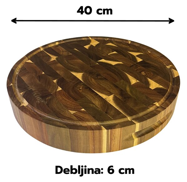 Grill King Chef Pro End-grain okrugla masivna kuhinjska daska s dva lica, 40 cm