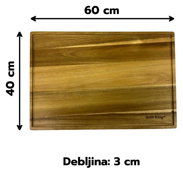 Grill King Chef Pro četvrtasta masivna kuhinjska daska s dva lica, 60x40 cm