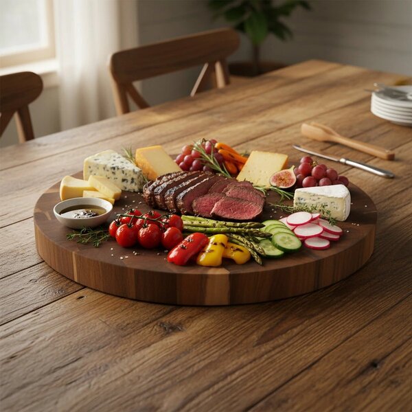 Grill King Chef Pro End-grain okrugla masivna kuhinjska daska s dva lica, 35 cm