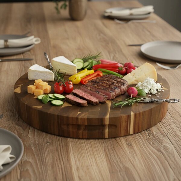 Grill King Chef Pro End-grain okrugla masivna kuhinjska daska s dva lica, 40 cm