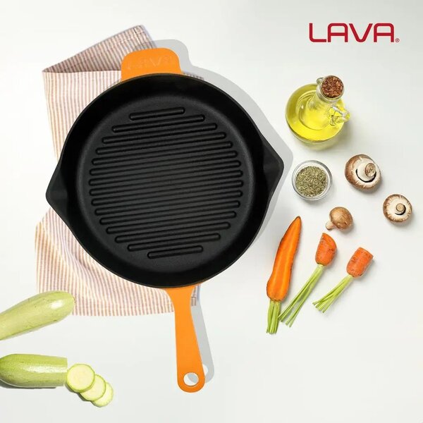 Lava okrugla rebrasta grill tava s odljevnim kanalima
