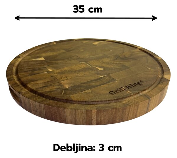 Grill King Chef Pro End-grain okrugla masivna kuhinjska daska s dva lica, 35 cm