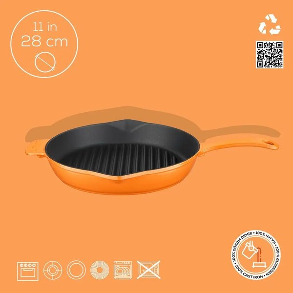 Lava okrugla rebrasta grill tava s odljevnim kanalima
