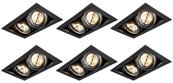 Set od 6 ugradnih svjetala crna AR111 podesiva 2 svjetla - Oneon