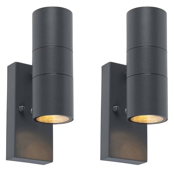 Set od 2 vanjske zidne lampe tamnosive 2-svjetlo svjetlo-tamno senzor - Duo