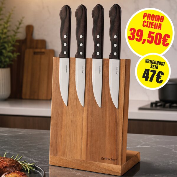 Grill King BUNDLE SteakMaster 4u1 set noževa za odrezak + magnetni stalak za noževe L oblika