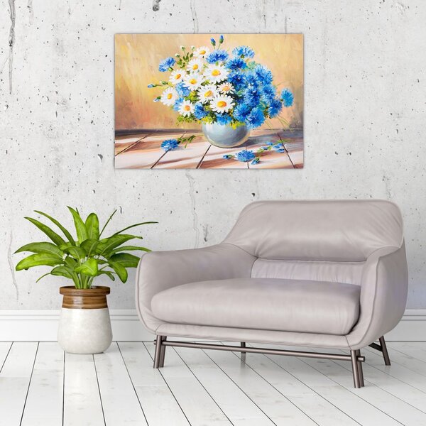 Naslikana slika cvijeća u vazi (70x50 cm)