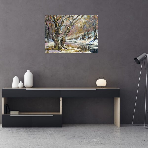 Slika naslikanog zimskog krajolika (70x50 cm)