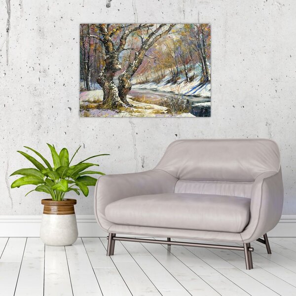 Slika naslikanog zimskog krajolika (70x50 cm)