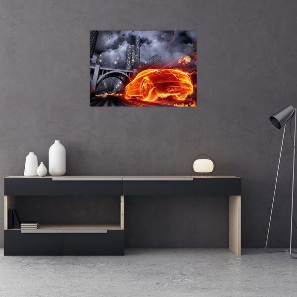 Slika automobila u plamenu (70x50 cm)