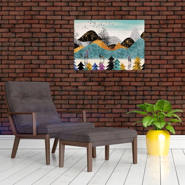 Grafička slika s jelenima (70x50 cm)