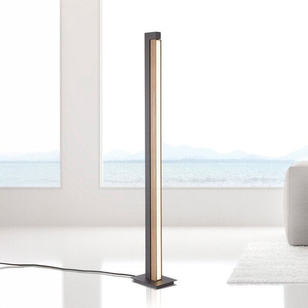 PURE LED podna lampa Lines, crna, drvo, daljinski, 140 cm, prigušiva, Drvo, Dnevni boravak/blagovaonica, Drvo
