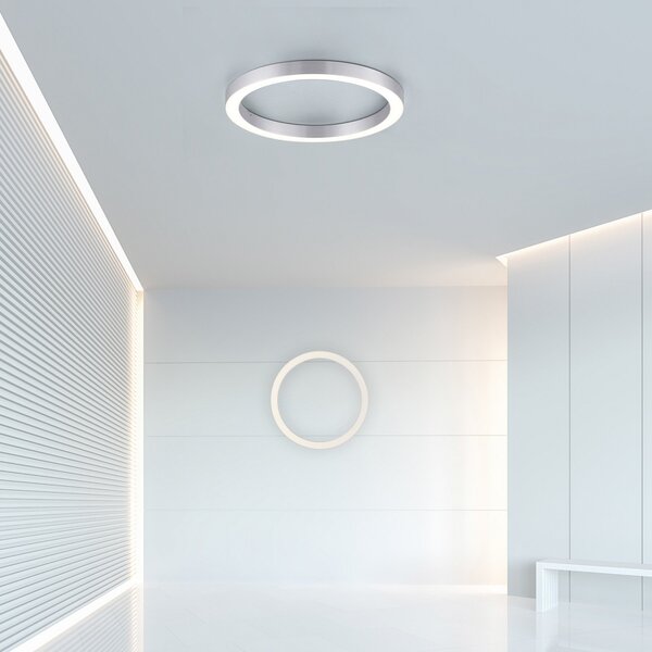 PURE LED stropna svjetiljka Lines, Ø 50 cm, srebrna, CCT, prigušiva, Sivo, Dnevni boravak/blagovaonica, Metal