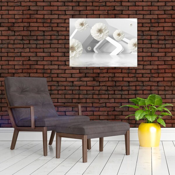 Apstraktna slika s bijelim cvjetovima (70x50 cm)