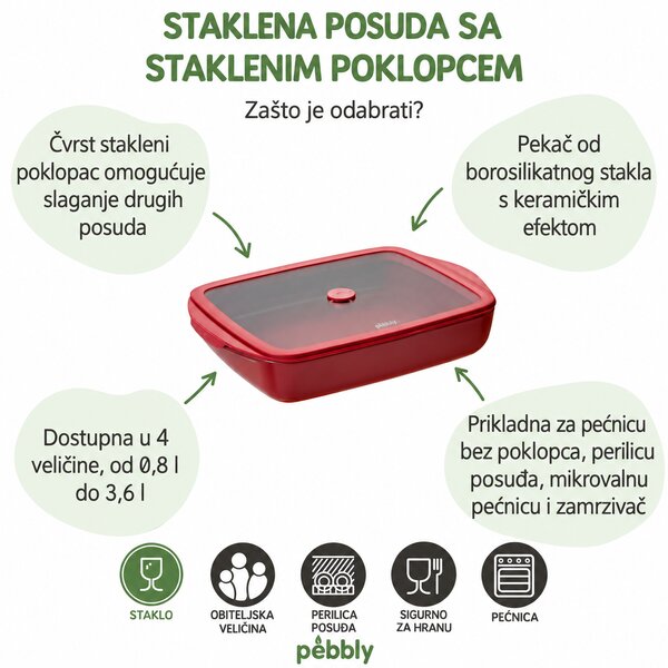 Pebbly Baking Tray stakleni pekač/posuda za spremanje s poklopcem