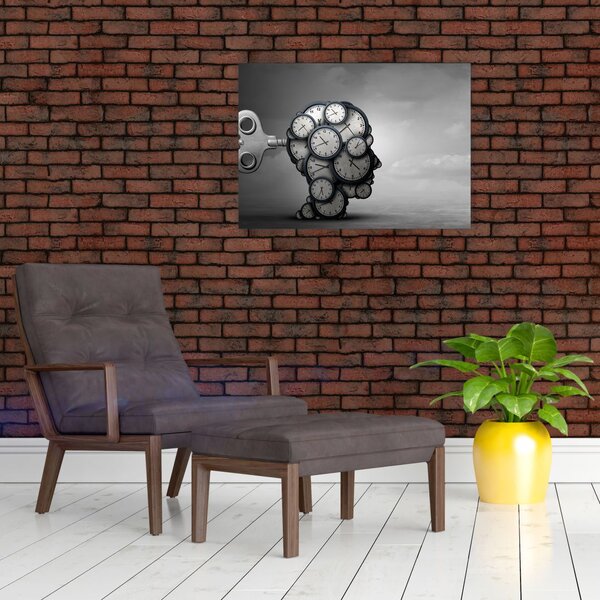 Umjetnička slika glave sa satom (70x50 cm)