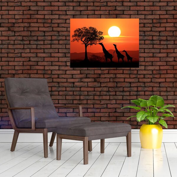 Slika žirafa u zalasku sunca (70x50 cm)