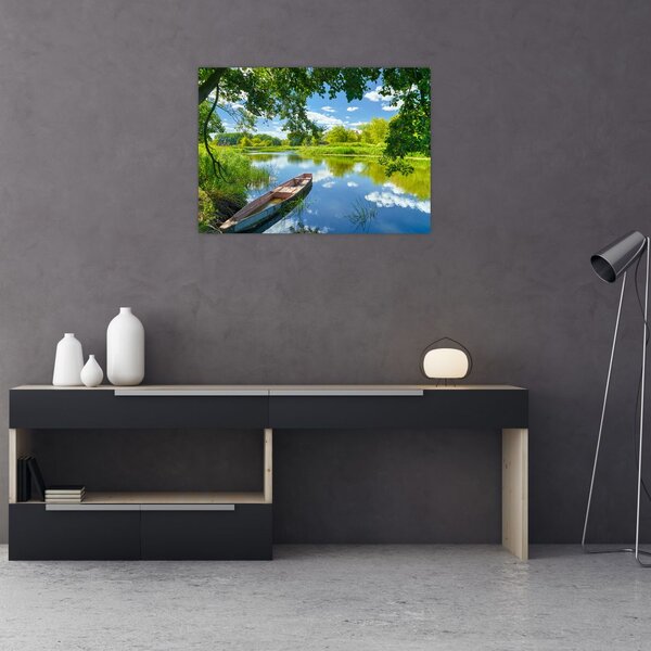 Slika ljetne rijeke s brodicom (70x50 cm)