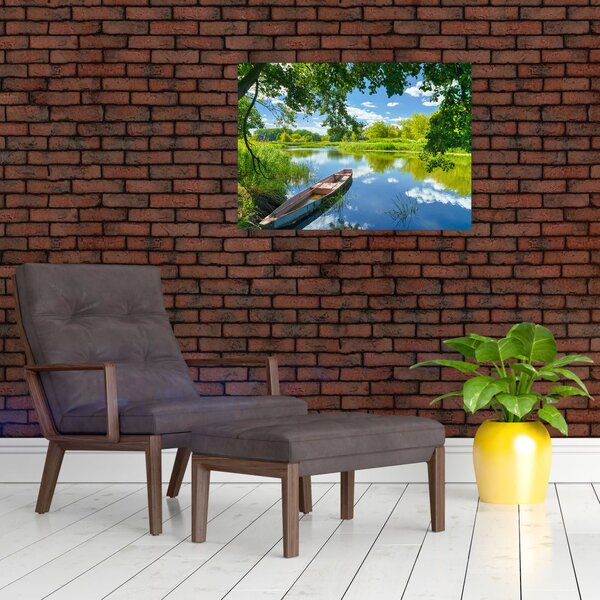 Slika ljetne rijeke s brodicom (70x50 cm)