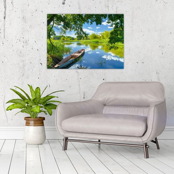 Slika ljetne rijeke s brodicom (70x50 cm)