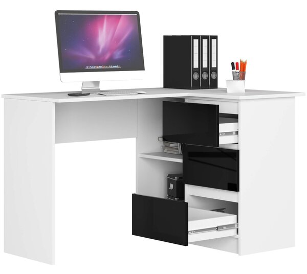 Kutni PC stol Bodhi (bijela + crni sjaj) (D)