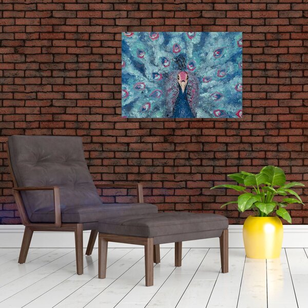 Staklena slika naslikanog pauna (70x50 cm)