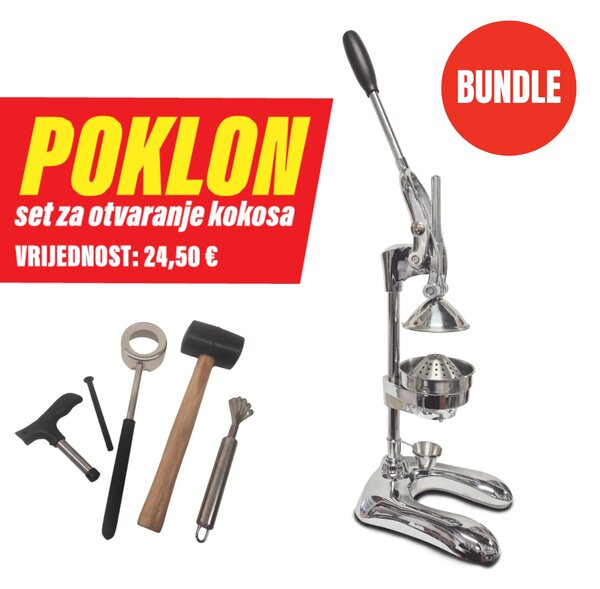 Grill King BUNDLE Professional mehanička preša za šipak i agrume + set za otvaranje ploda kokosa