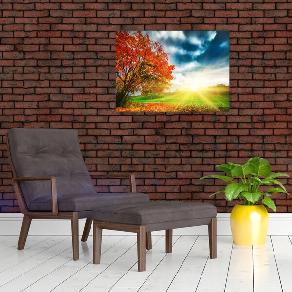 Staklena slika krajolika okupanog sunčevom svjetlošću (70x50 cm)