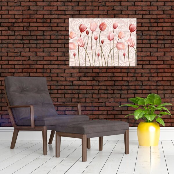 Staklena slika - Ružičasti tulipani (70x50 cm)
