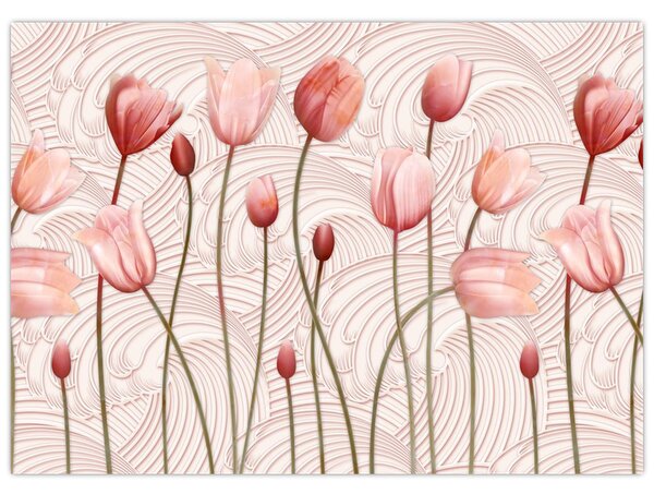 Staklena slika - Ružičasti tulipani (70x50 cm)