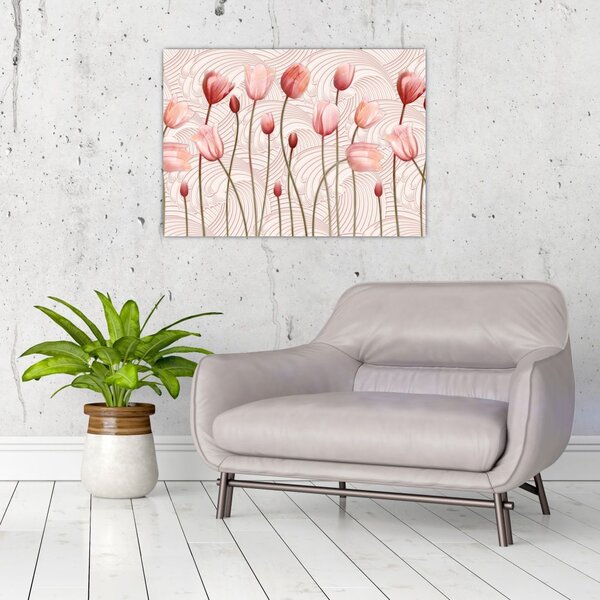 Staklena slika - Ružičasti tulipani (70x50 cm)