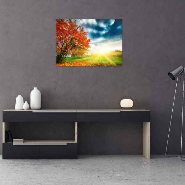 Staklena slika krajolika okupanog sunčevom svjetlošću (70x50 cm)