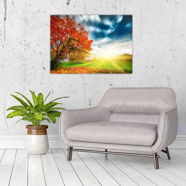 Staklena slika krajolika okupanog sunčevom svjetlošću (70x50 cm)