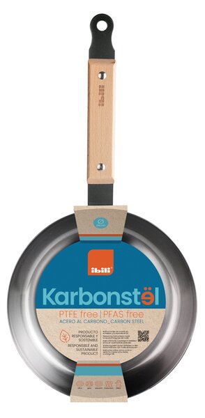 Ibili Karbonsteel univerzalna tava s ručkom od bukovog drva