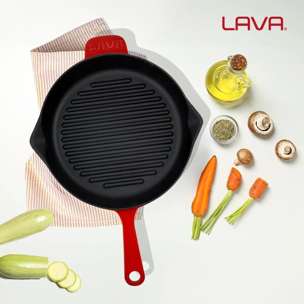Lava okrugla rebrasta grill tava s odljevnim kanalima