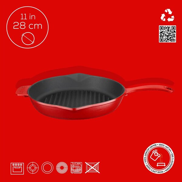 Lava okrugla rebrasta grill tava s odljevnim kanalima
