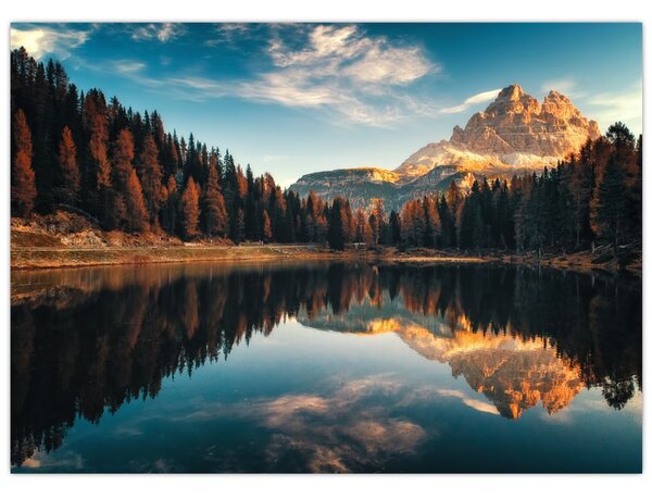 Staklena slika - Alpe, Italija, Dolomiti, Lago Antorno (70x50 cm)