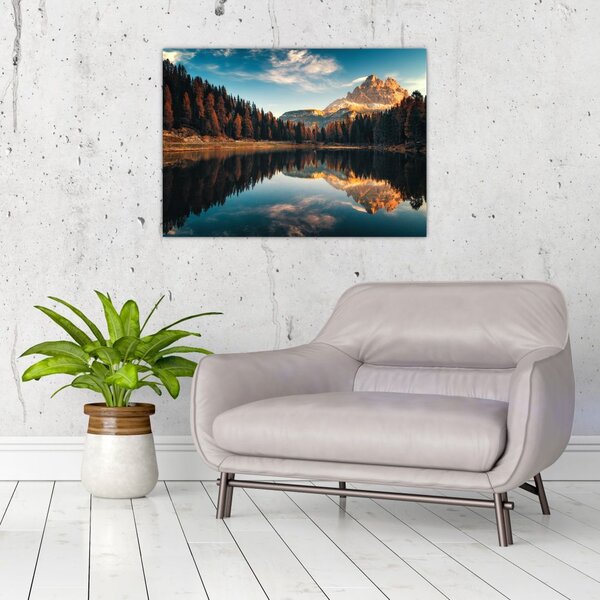 Staklena slika - Alpe, Italija, Dolomiti, Lago Antorno (70x50 cm)