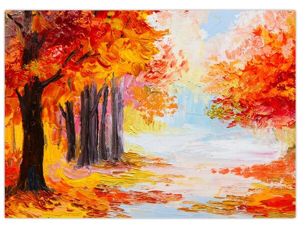 Staklena slika - Uljane boje, šarena jesen (70x50 cm)