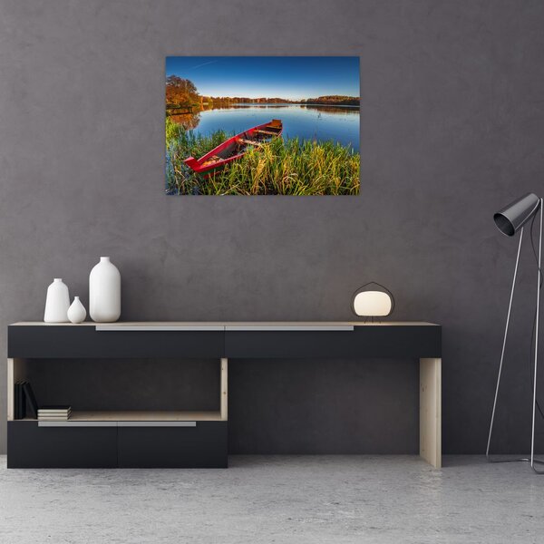 Staklena slika crvene brodice (70x50 cm)