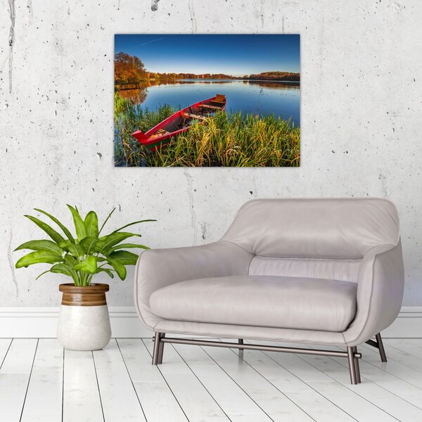 Staklena slika crvene brodice (70x50 cm)