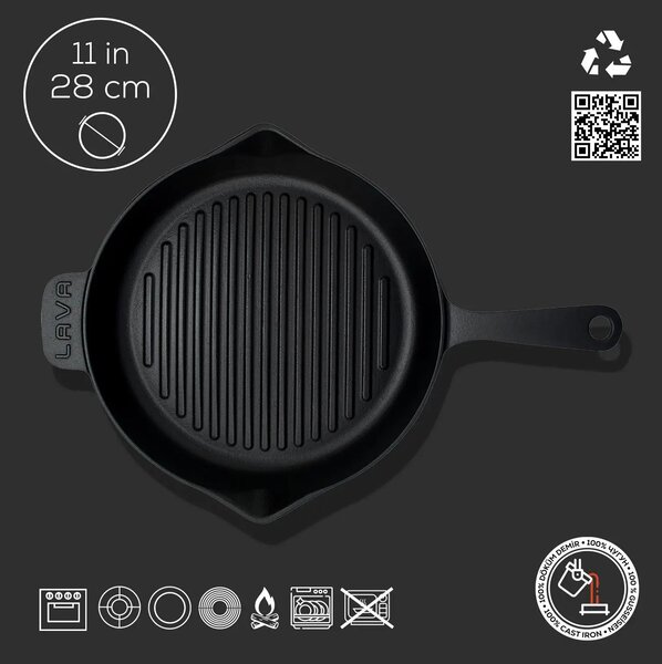 Lava okrugla rebrasta grill tava s odljevnim kanalima