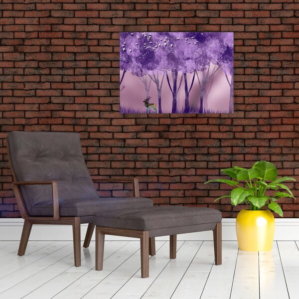 Staklena slika - Jelen u čarobnoj šumi (70x50 cm)