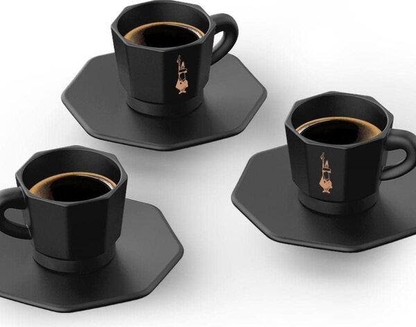 Bialetti Perfetto Moka set 4 šalice za espresso s tanjurićima, crni
