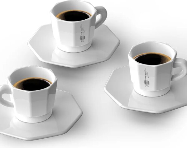 Bialetti Perfetto Moka set 4 šalice za espresso s tanjurićima, bijeli