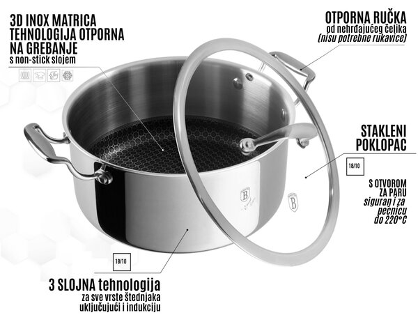 Berlinger Haus Hexagon (3D inox matrica) non-stick lonac s poklopcem